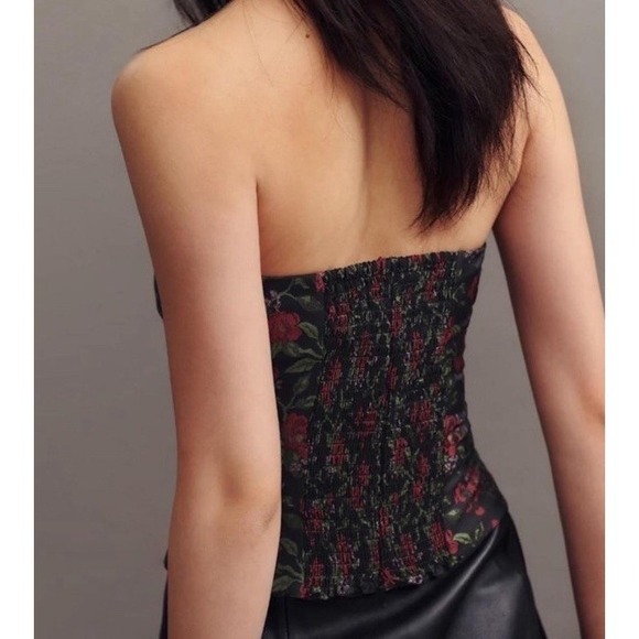 Reformation Giorgia Corset Size 4 Black Top With Red And Green Floral Zip Back - Picture 6 of 8